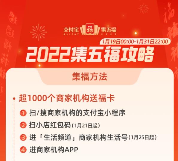 支付宝集五福1月19日开启，今年对超1000个商家机构商家开放