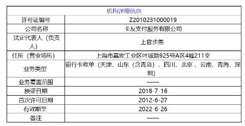 支付牌照即将到期续展，卡友支付突然易主